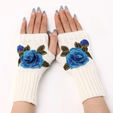 Rose Applique Hand Warmer Knit Gloves