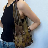 Narcisa Wooden Beads Mesh Shoulder Bag