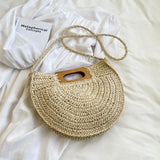 Sema Woven Straw Half Moon Bag
