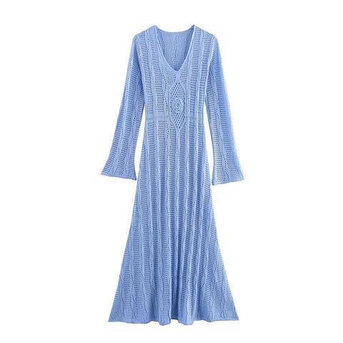 Bethel Blue Crochet Knit Maxi Dress watereverysunday Bethel Blue Crochet Knit Maxi Dress watereverysunday