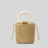 Aerin Beads Handle Straw Mini Bucket Bag