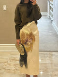 Jane Bow Tie Floral Prints Midi Skirt