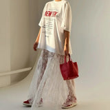 Flavia Lace Mesh Maxi Flare Skirt