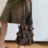 Narcisa Wooden Beads Mesh Shoulder Bag