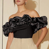 Josefina Satin Ruffle Off the Shoulder Top