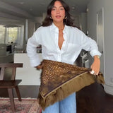 Gewen Vintage Print Tassel Fringe Square Scarf
