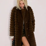 Monica Embossing Stripe Faux-Mink Fur Coat