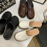 Lorie Leather Rivet Wedge Clogs