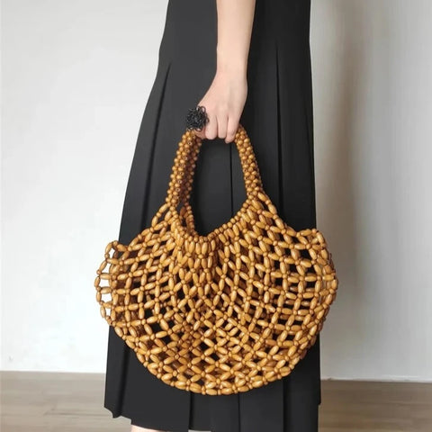 Miya Wooden Beads Basket Bag