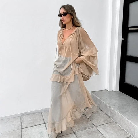 Carolina Ruffle Chiffon Boho Maxi Dress – watereverysunday