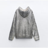 Zilda Silver Metallic Hoodie Sweater