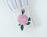 Amelie Floral Blue Striped Pointelle Knit Cardigan