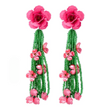 Mirabel Long Flower Beaded Tassel Earrings