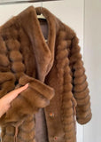 Monica Embossing Stripe Faux-Mink Fur Coat