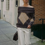 Leonor Off the Shoulder Argyle Sweater