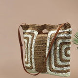 Farrah Geometric Pattern Straw Shoulder Bag