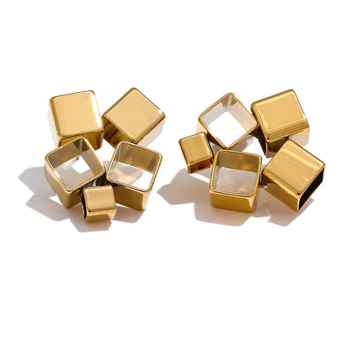 Multi Square Geometric Stud Earrings