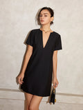 Vanessa V-Neck Solid Tunic Mini Dress