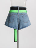 Paola Colorblock Double Belted Denim Shorts