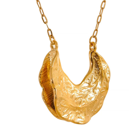 Crinkle Gold Crescent Moon Pendant Necklace