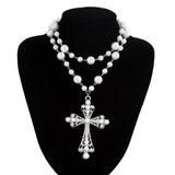 Imelda Baroque Crystal Cross and Pearl Necklace