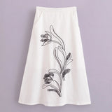 Sachi Floral Embroidery A-Line Midi Skirt