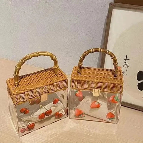 Lexie Clear Acrylic Bamboo Handle Box Handbag