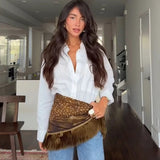 Gewen Vintage Print Tassel Fringe Square Scarf
