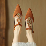 Fiona Applique T-Strap Suede Flats