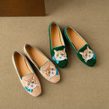 Aithne Cute Cat Patchwork Suede Loafers