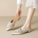 Catrina Pearl Embellished Satin Mules