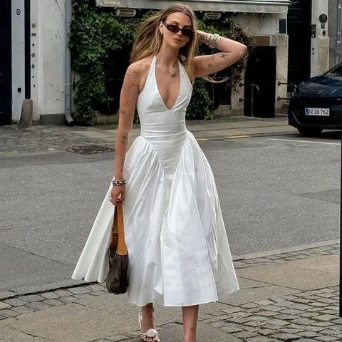 Tanya Deep V-Neck Halter Dress