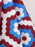 Taylee Geometric Retro Flower Print Quilted Blanket Half Coat