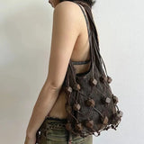 Narcisa Wooden Beads Mesh Shoulder Bag