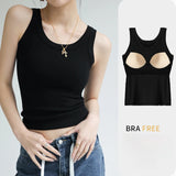 Basic Built-In Bra Ribbed Tank Tops