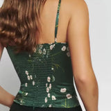 Green Floral Chinoise Satin Camisole Top