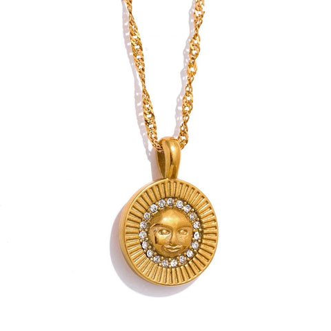 Golden Soleil CZ Medallion Necklace