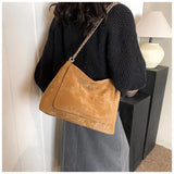 Faux Suede Braided Chain Strap Bag