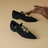 Fiona Applique T-Strap Suede Flats