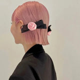 Pink Rose & Ribbon Hair Barrette