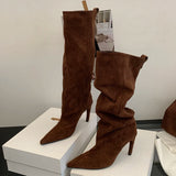 Catherine Pointed Toe Knee-High Suede Slouchy Boots