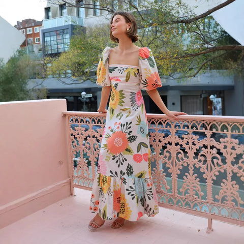 Cassia Floral Puff Sleeve Maxi Dress