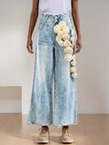 Ethina 3D Flower Applique Wide Leg Jeans