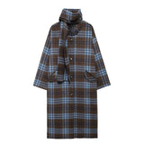 Faith Blue Plaid Scarf Maxi Duster Coat