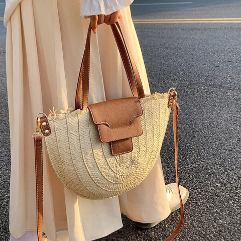 Syria Halfmoon Raffia Shoulder Bags - 2 Colors
