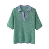 Aluna Retro Pinstripe Shirts and Shorts Knit Suit