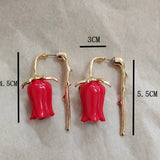 Mimi Red Flower Bud Drop Earrings