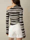 Colette One-Shoulder Stripe Knit Top