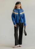 Emerlyn Blue Fair Isle Cardigan Sweater