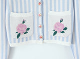 Amelie Floral Blue Striped Pointelle Knit Cardigan